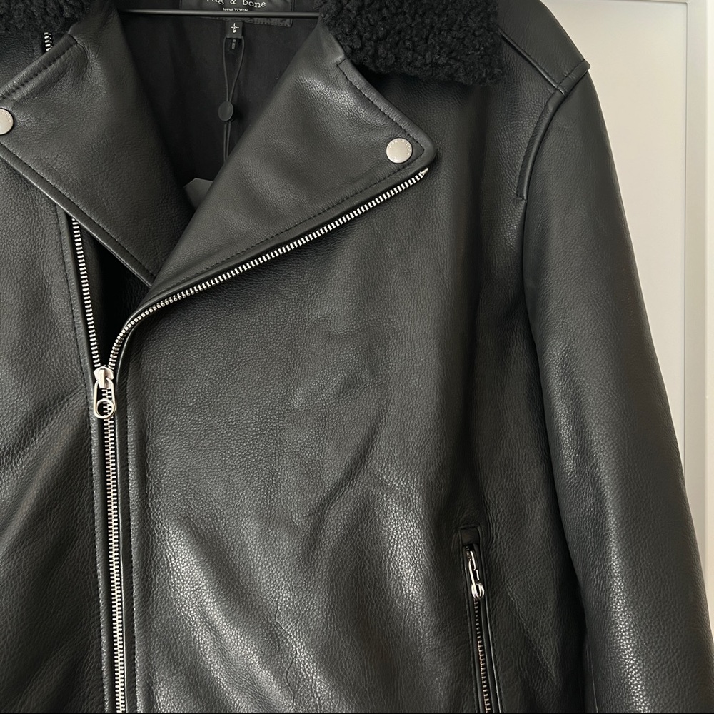 Rag & Bone Buzz Shearling-Trim Leather Moto Jacket - Picture 14 of 14